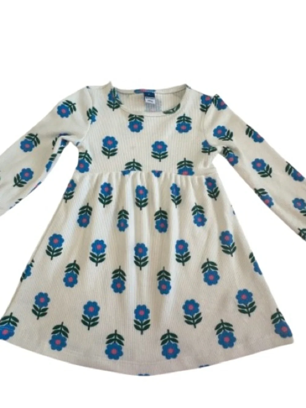 NWOT Old Navy Girl' 2T White with Blue Floral Print Long Sleeves Pull Over Dress